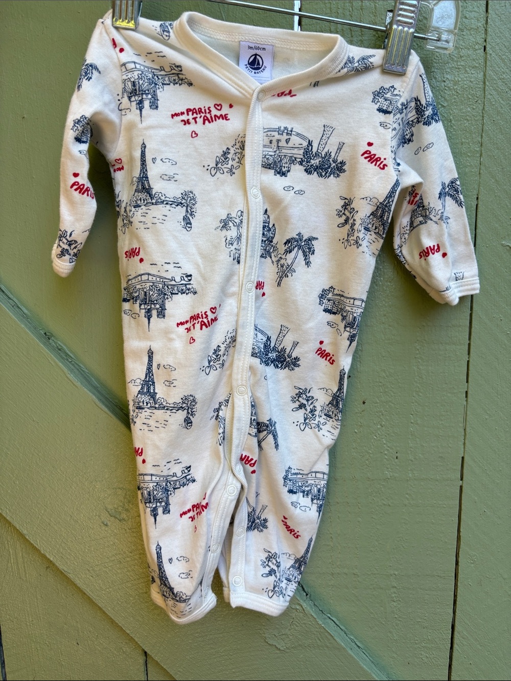 Petit Bateau Cream Paris Sketch Footie Like New -3Mo